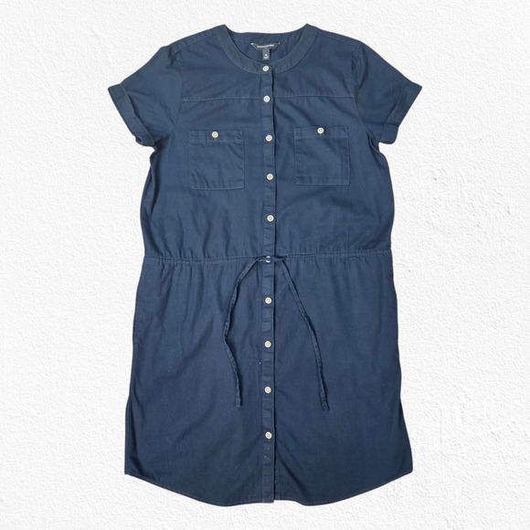 Banana Republic Dark Blue Button Front Short Sleeve Shirt Utility Dress Size 10 - Picture 1 of 8
